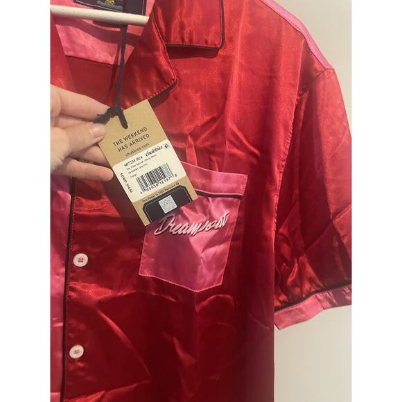 Chubbies Shirt Size L Pajama Top Lounge Sleep Red/ Pink Print - Picture 4 of 7